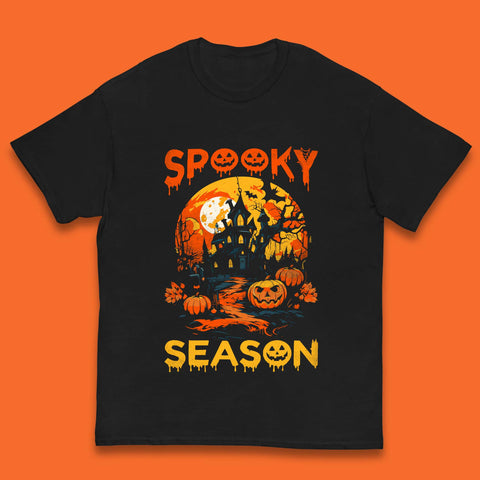 Spooky Season Happy Halloween Full Moon Dark Night Haunted House Kids T Shirt