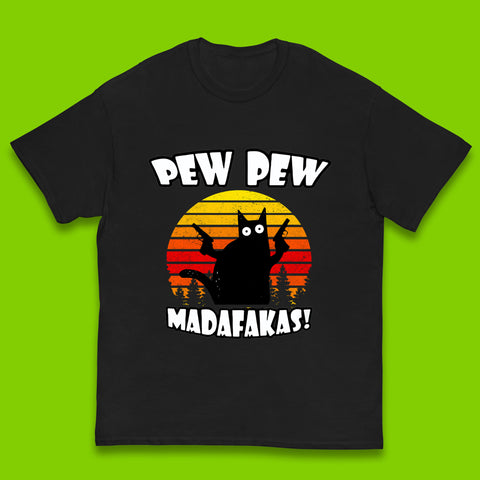 Pew Pew Madafakas Funny Joke Retro Vintage Cat Gun Pistol Kitty Pew Pew Cat Meme Kids T Shirt