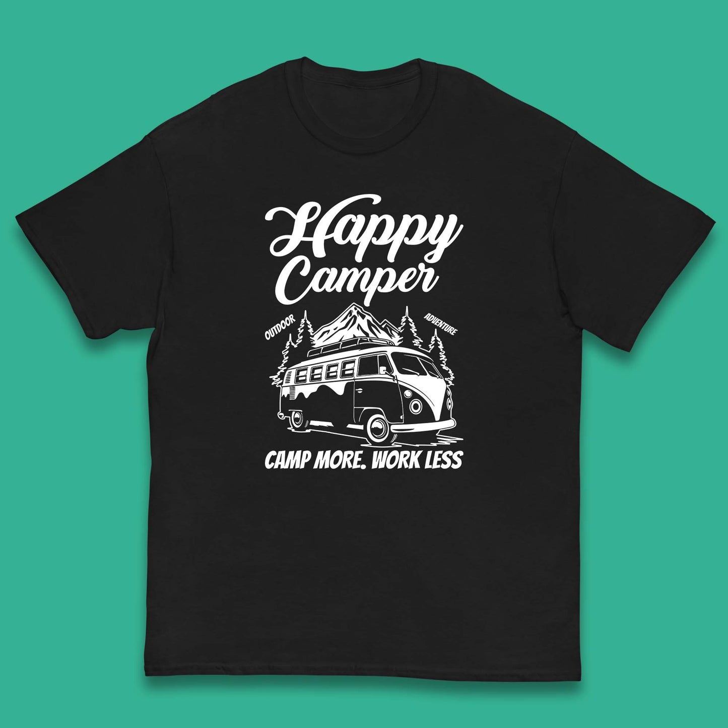 Camper Van Happy Camper Outdoor Adventure Camp More Work Less Van Life Road Trip Kids T Shirt