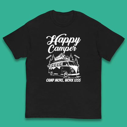 Camper Van Happy Camper Outdoor Adventure Camp More Work Less Van Life Road Trip Kids T Shirt