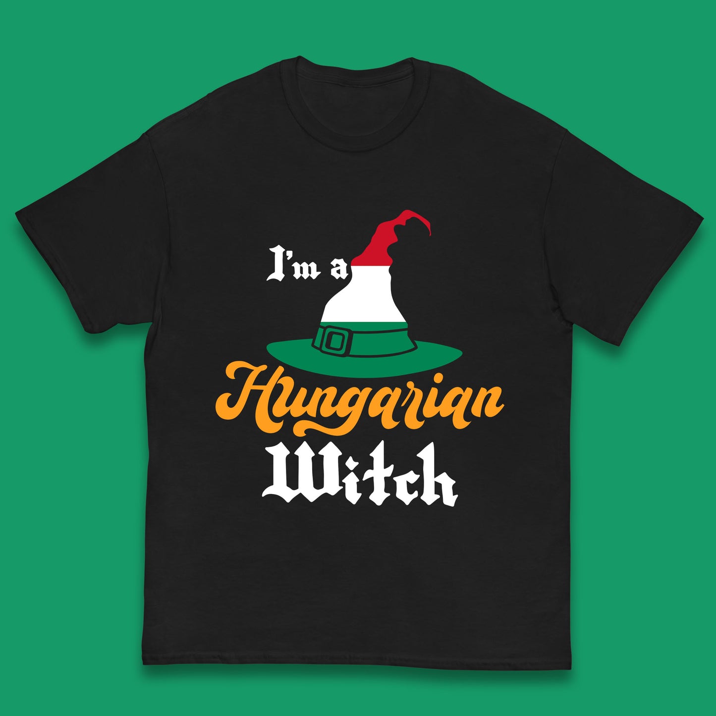 I'm A Hungarian Witch Halloween Witch Hat Hungarian Flag Kids T Shirt