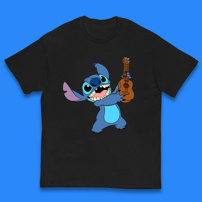 Disney Ohana Playing The Guitar Ohana Lilo & Stitich In Happy Mood Cartoon Character Disney World Kids T Shirt