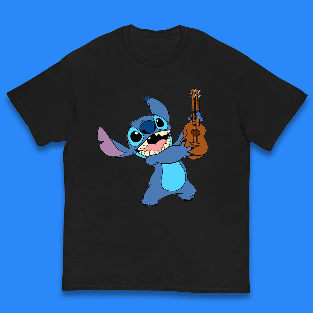 Disney Ohana Playing The Guitar Ohana Lilo & Stitich In Happy Mood Cartoon Character Disney World Kids T Shirt