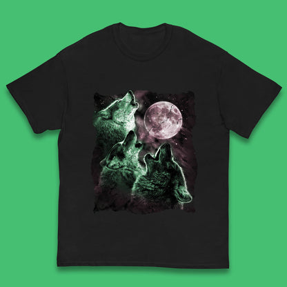Three Wolf Howling At Moon Wild Free Wolves Three Wolf Dog Animal The Mountain Kids T Shirt