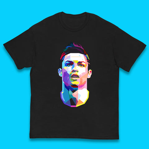 Cristiano Ronaldo Retro Style Portrait Football Player CR7 Portuguese Professional Footballer Soccer Player Sports Champion Kids T Shirt