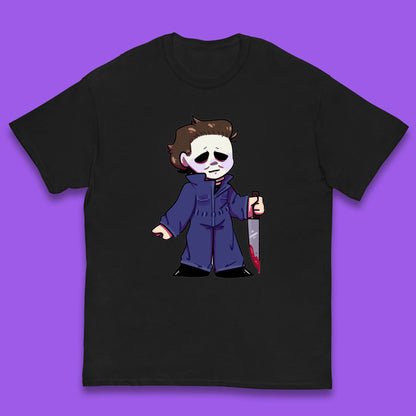 Chibi Michael Myers Holding Bloody Knife Halloween Serial Killer Horror Movie Character Kids T Shirt