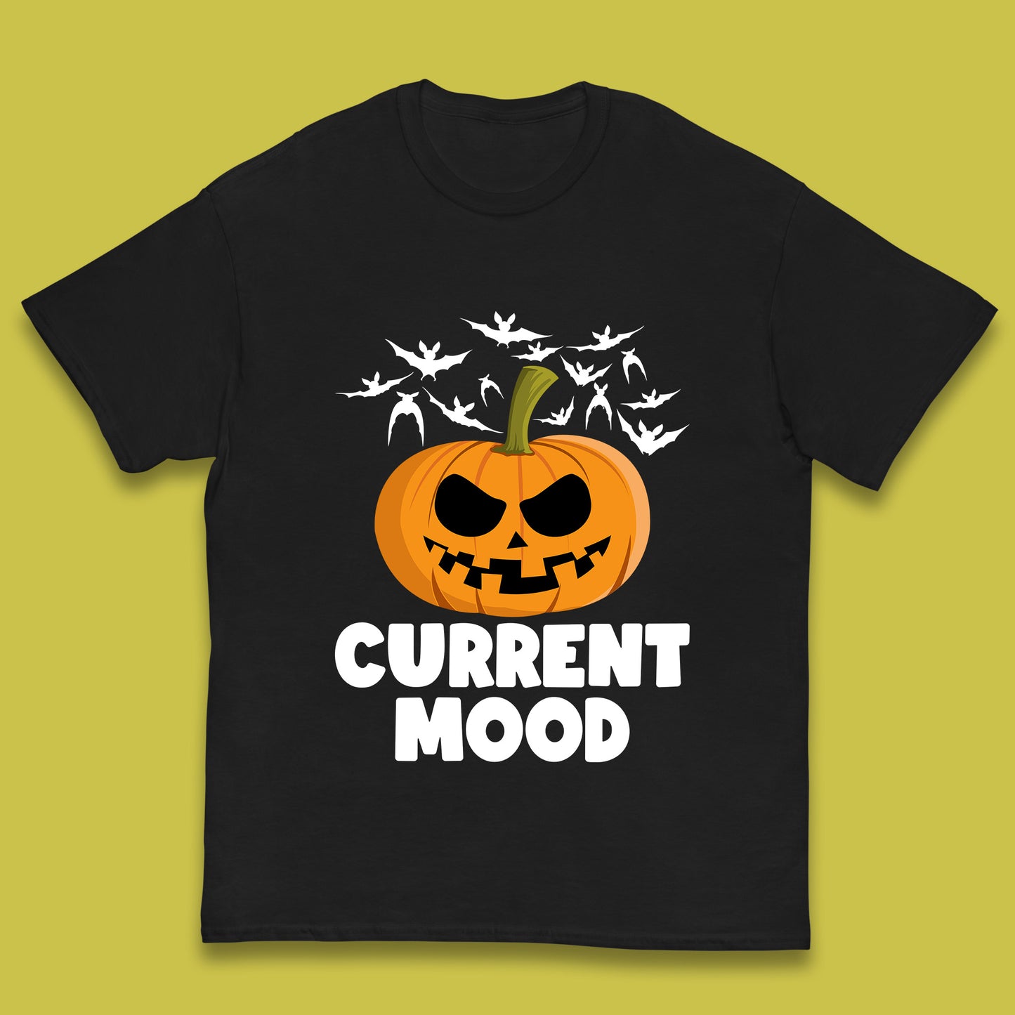 Current Mood Halloween Pumpkin Ghost Evil Scary Smile Face Horror Jack-o-lantern Kids T Shirt
