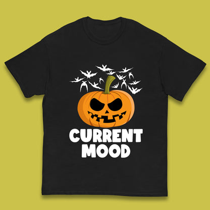 Current Mood Halloween Pumpkin Ghost Evil Scary Smile Face Horror Jack-o-lantern Kids T Shirt