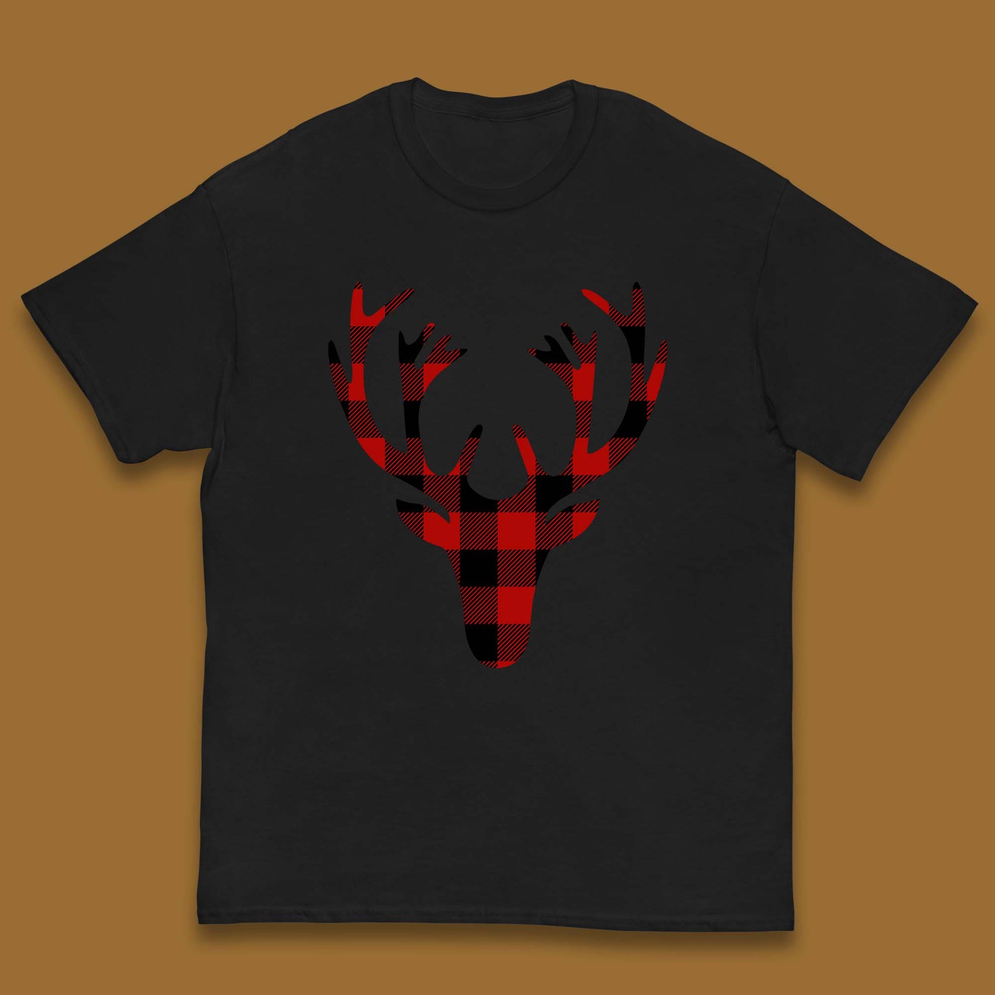 merry christmas buffalo plaid deer head t shirt
