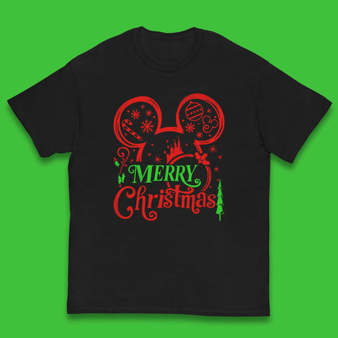Merry Christmas Disney Mickey Mouse Head Magic Kingdom Xmas Disneyland Trip Kids T Shirt