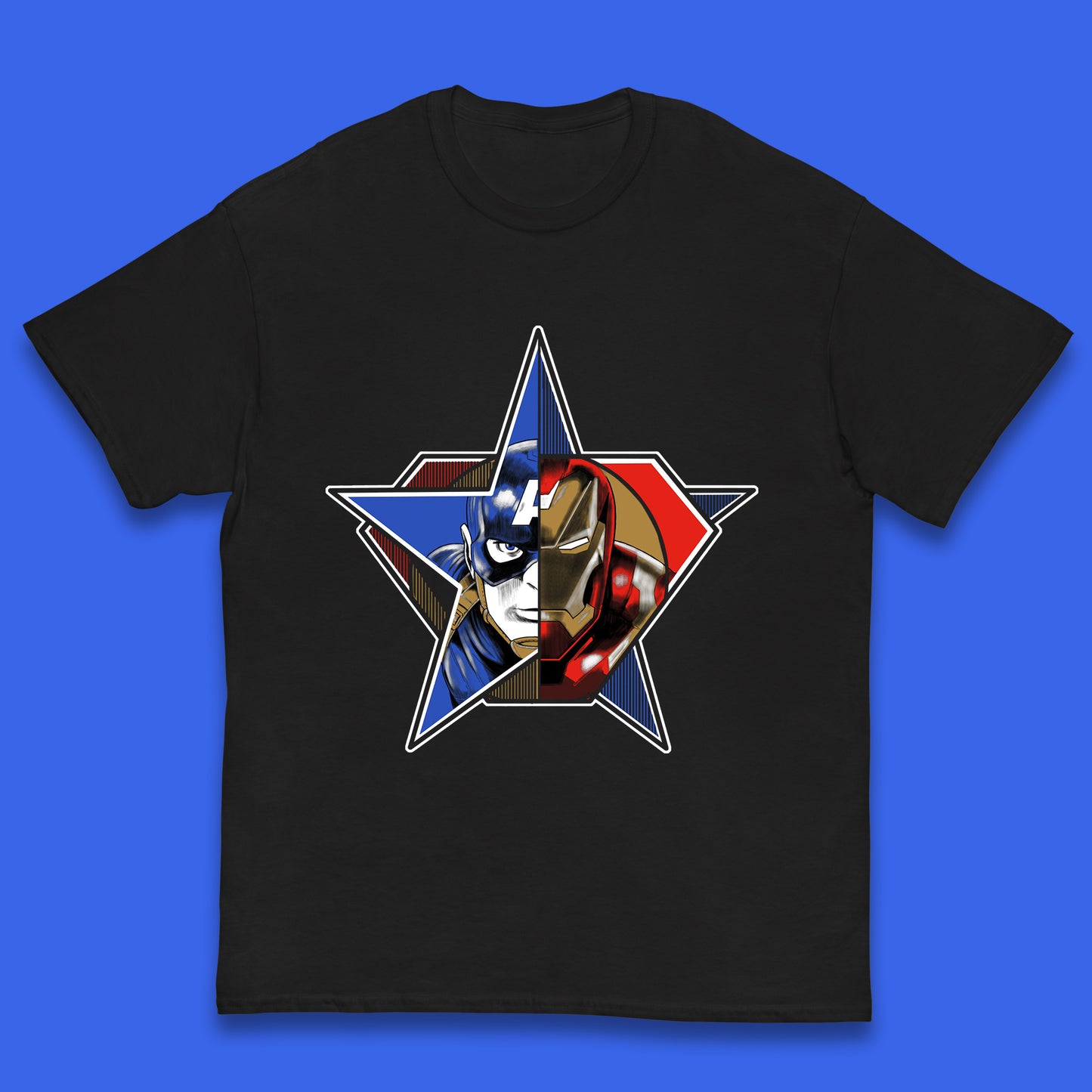 Captain America Logo With Iron Man Marvel Avengers Superheros Movie Character Kids T Shirt