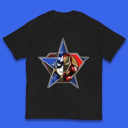 Captain America Logo With Iron Man Marvel Avengers Superheros Movie Character Kids T Shirt
