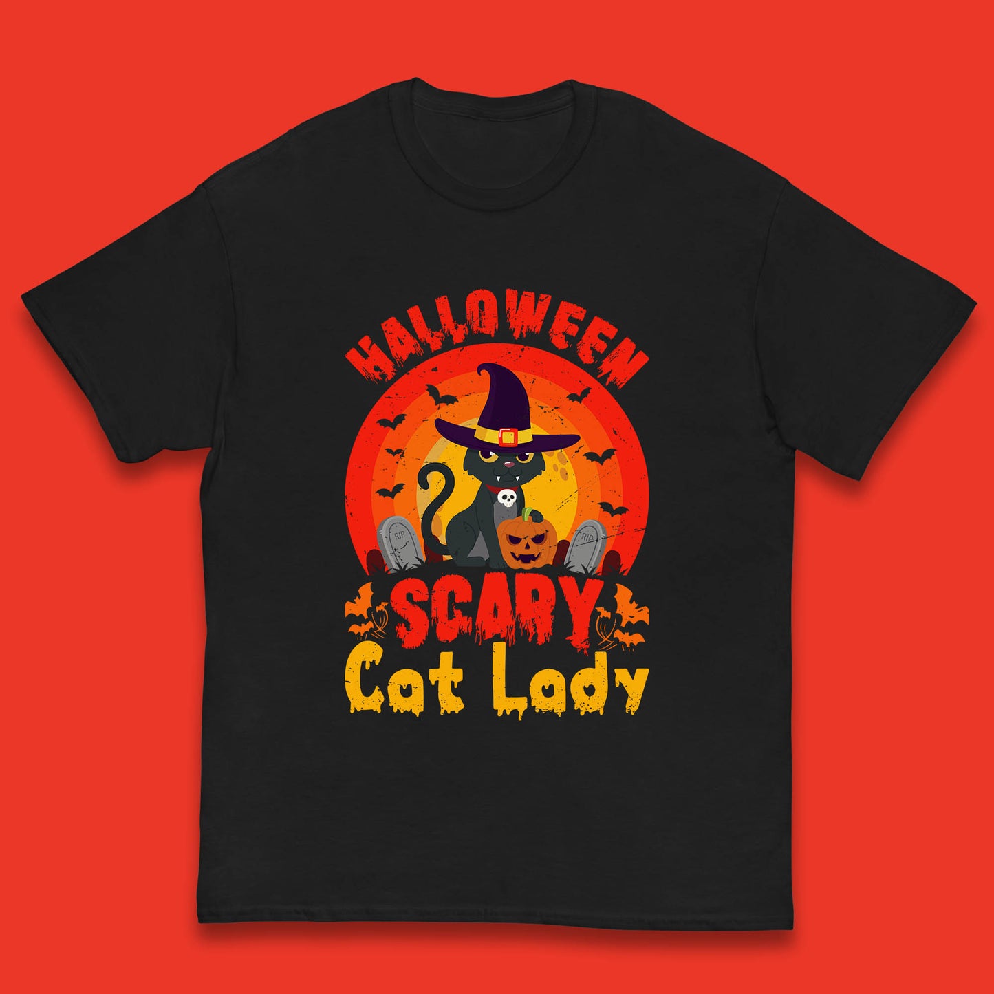 Halloween Scary Cat Lady Horror Spooky Witch Black Cat Lover Kids T Shirt