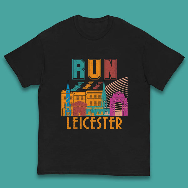 Run Leicester Festival Leicester Skyline Souvenir Race Leicester Running Kids T Shirt