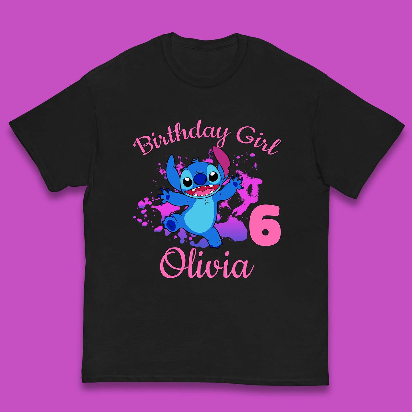Personalised Birthday Girl Disney Stitch Your Name And Birthday Year Lilo & Stitch Cartoon Kids T Shirt