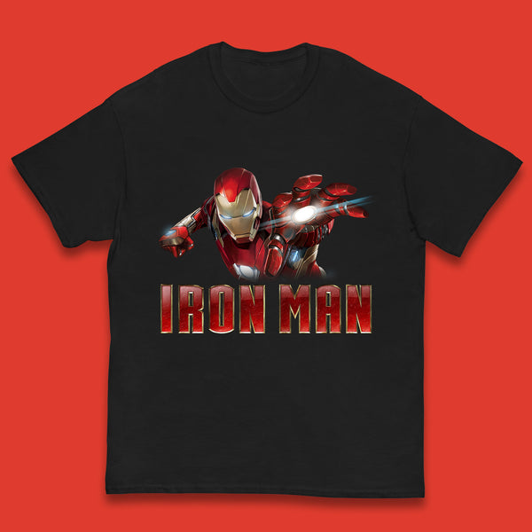 Iron Man Superhero Marvel Avengers Comic Book Character Flaying Iron-Man Marvel Comics Kids T Shirt