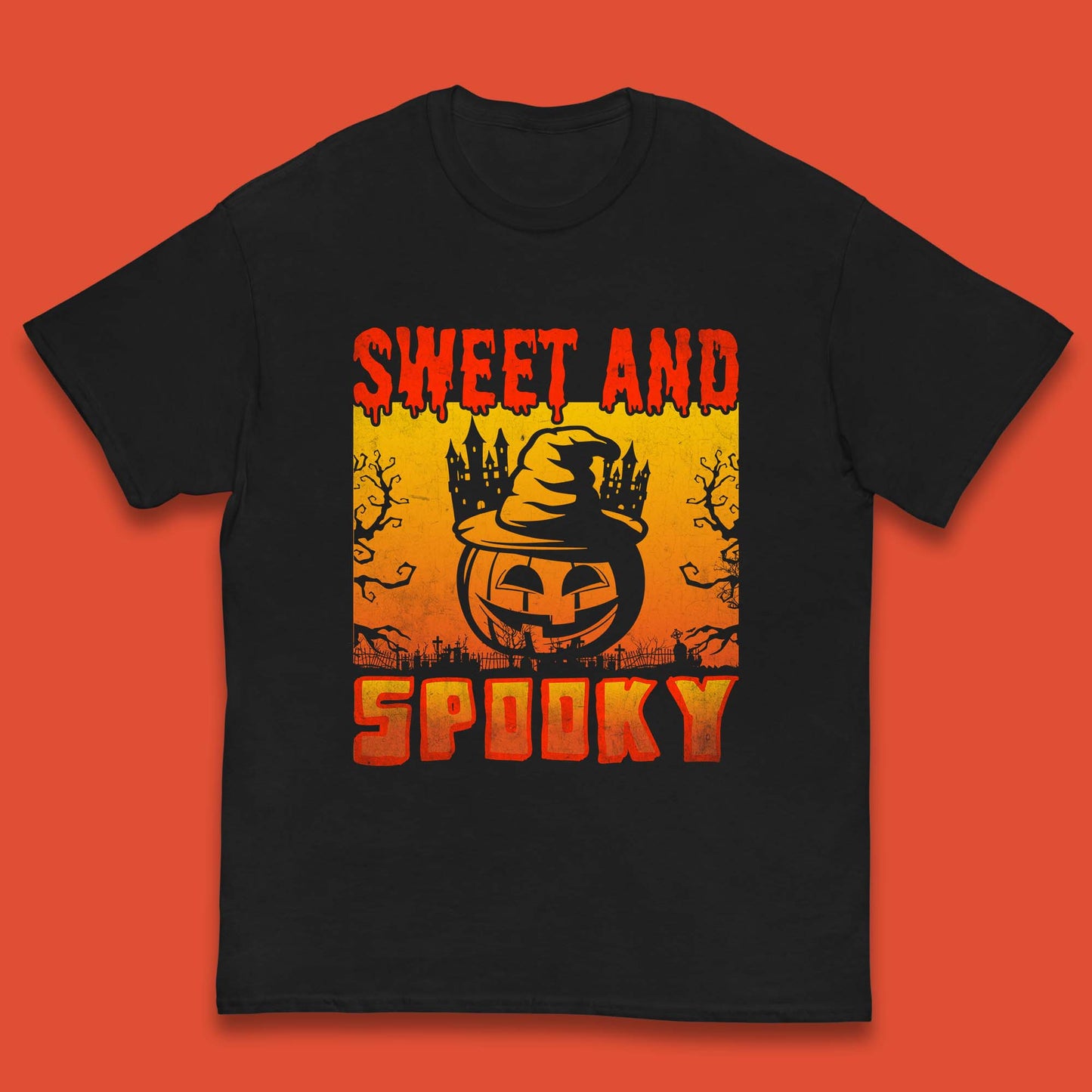 Sweet And Spooky Happy Halloween Witch Hat Pumpkin Horror Scary Season Kids T Shirt