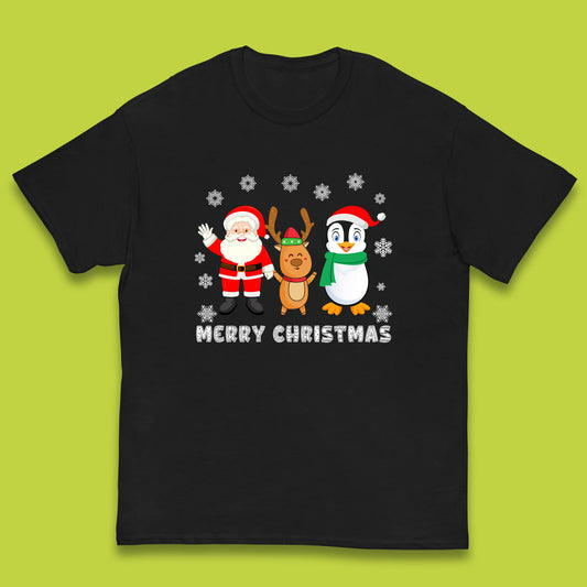 merry christmas penguin santa claus and reindeer t shirt
