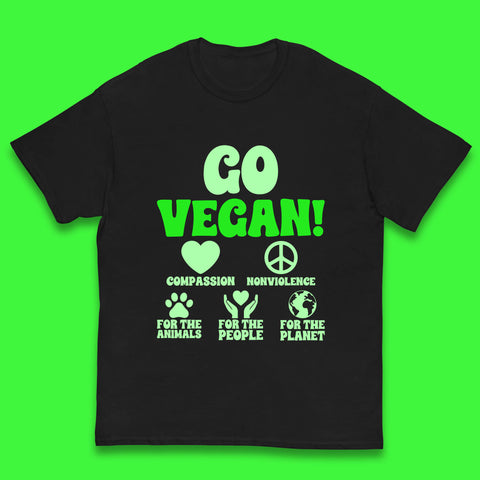 Go Vegan Compassion Nonviolence For The Animals For The People For The Planet Kids T Shirt