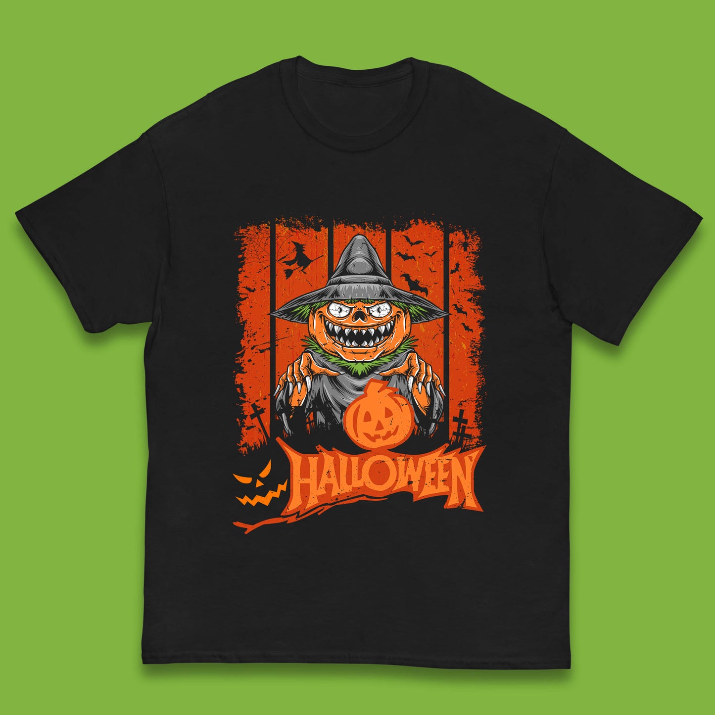 Halloween Pumpkin Head Scarecrow Jack O Lantern Pumpkin Head Horror Scary Vintage Retro Kids T Shirt