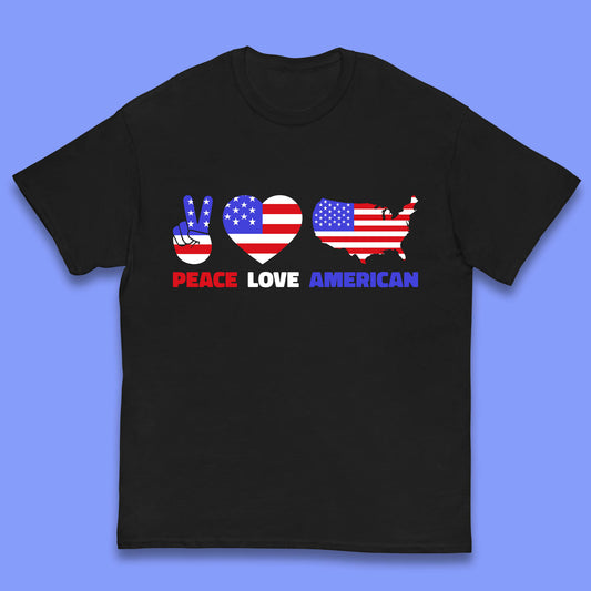 Peace Love American Patriotic USA Flag America Pride Freedom Kids T Shirt