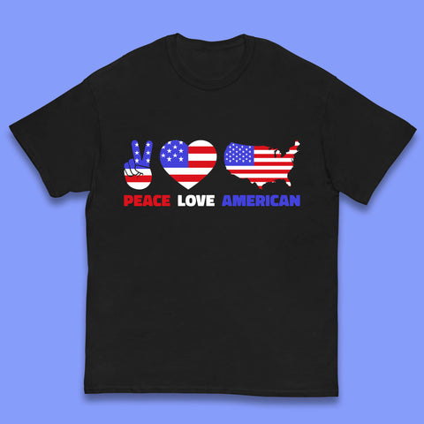 Peace Love American Patriotic USA Flag America Pride Freedom Kids T Shirt