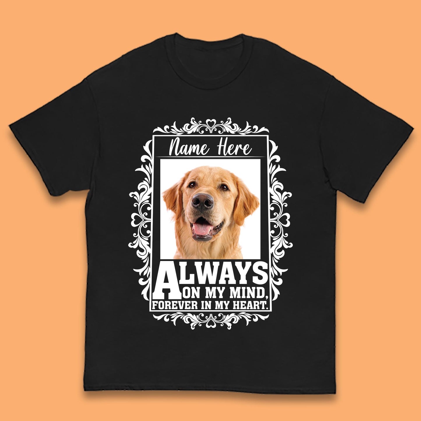 Personalised Pet Always On My Mind Forever In My Heart Custom Photo Memorial Kids T Shirt
