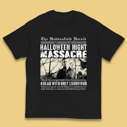 Vintage Halloween Night Massacre 1978 Halloween Newspaper Horror Michael Myers Kids T Shirt