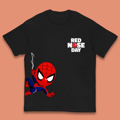 Spider Man Peeking Red Nose Day Kids T-Shirt
