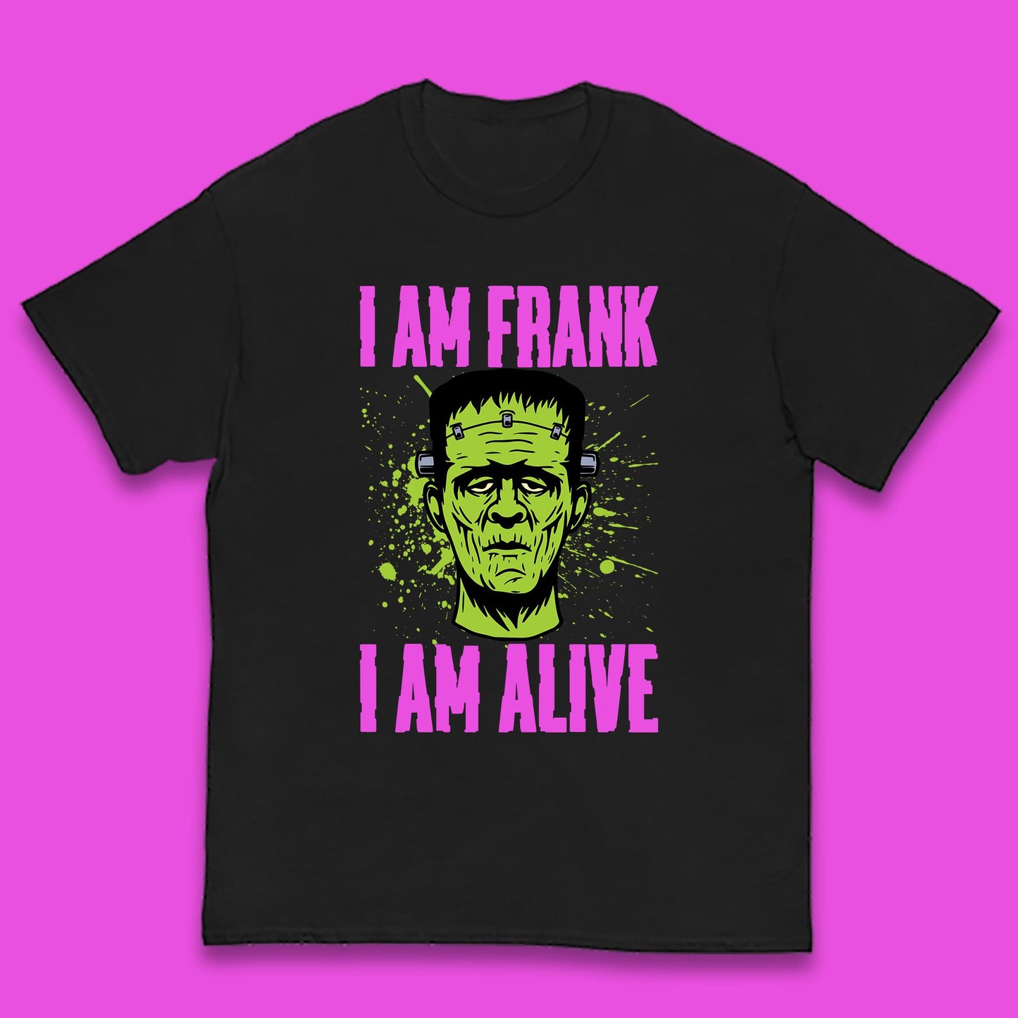 I Am Frank I Am Alive Halloween Green Frankenstein Monster Zombie Horror Face Kids T Shirt