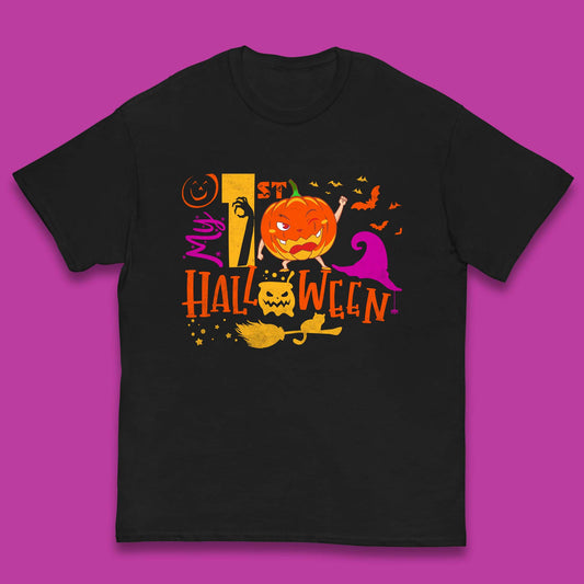 My 1st Halloween Cartoon Halloween Pumpkin Witch Hat Devil Smile Scary Spooky Season Kids T Shirt