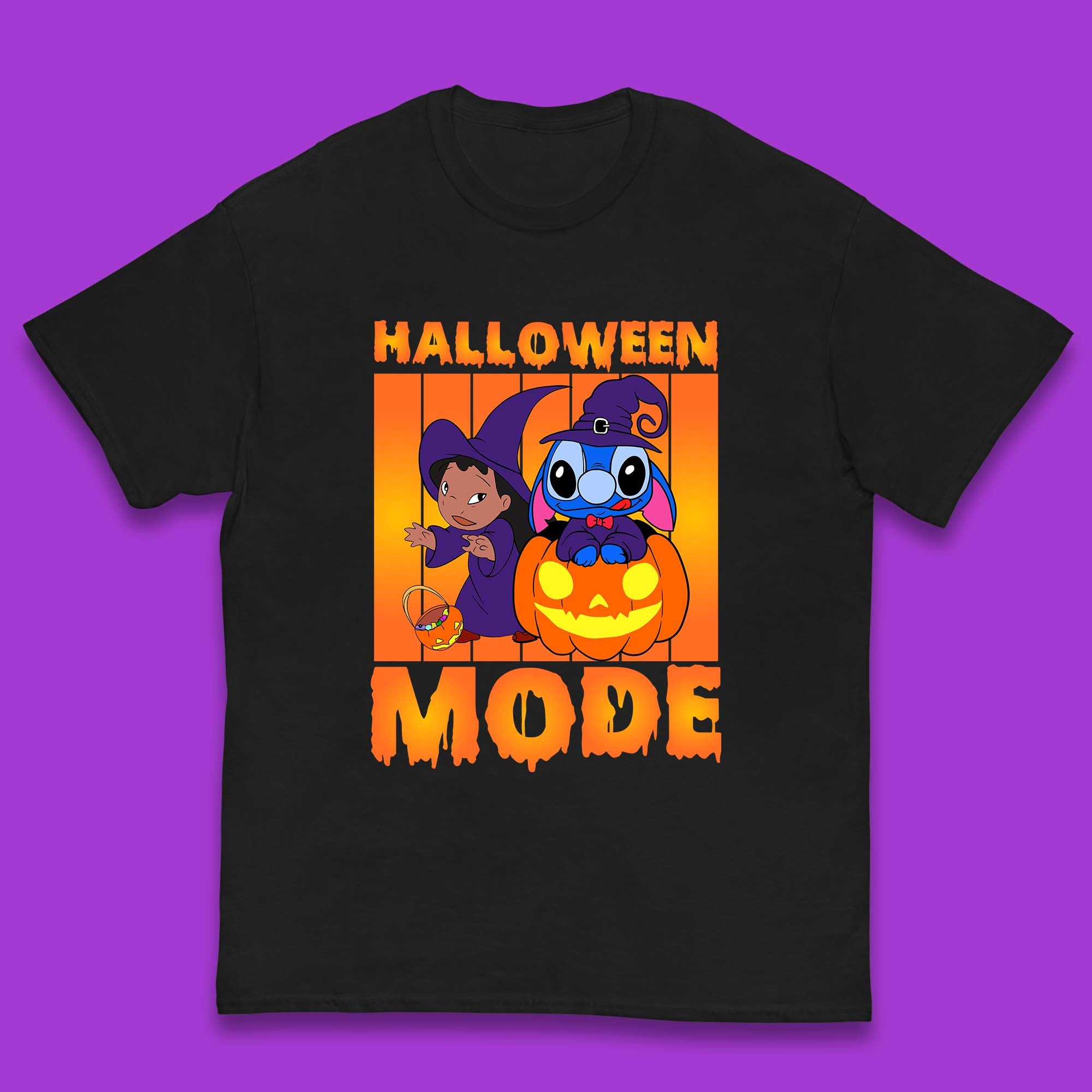 Halloween Mode Disney Lilo & Stitch Halloween Pumpkin Witch Hat Stitch Spooky Disneyland Trip Kids T Shirt