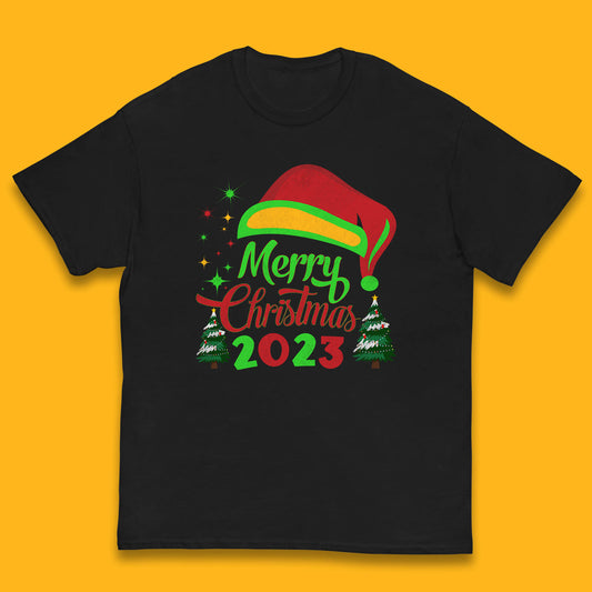 Merry Christmas 2023 Elf Hat Christmas Trees Xmas Gift Kids T Shirt