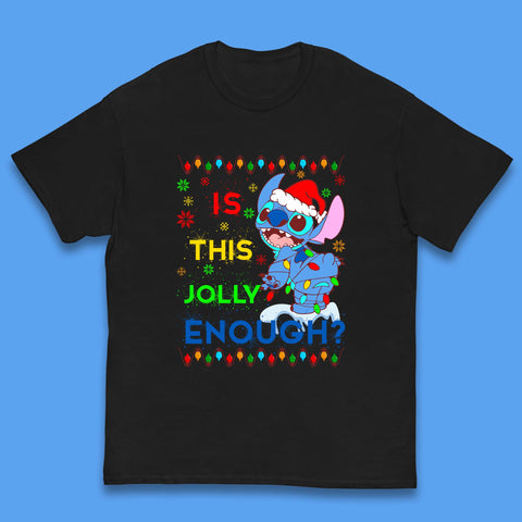 Is This Jolly Enough? Disney Christmas Funny Santa Stitch Xmas Lights Lilo And Stitch Kids T Shirt