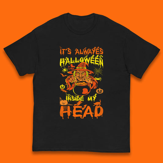 It's Always Halloween Inside My Head Witch Cooking A Magic Potion In The Cauldron (Stew Pot) Halloween Kids T Shirt
