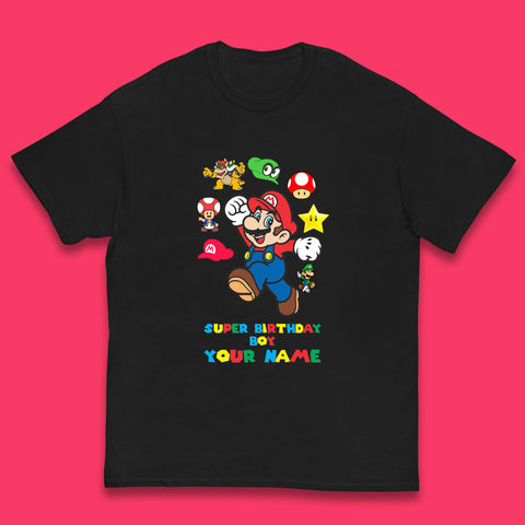 Personalised Super Birthday Boy Your Name Super Mario Game Series Mario Bros Super Mario Theme Birthday Party Kids T Shirt