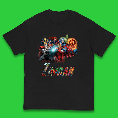 Personalised Marvel Avengers Super Heroes Movie Characters Spider Man, Black Widow, Hulk, Iron Man, Thor, Captain America Avengers Squad Kids T Shirt
