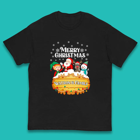 Personalised Merry Christmas Your Name Santa Claus Reindeer Snowman Elf Family Xmas Holiday Squad Kids T Shirt