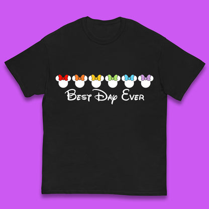 Best Day Ever Disney Minnie Mouse Cartoon Character Disney Vacation Minnie Mouse Face with Colorful Bows Disney Trip Kids T Shirt