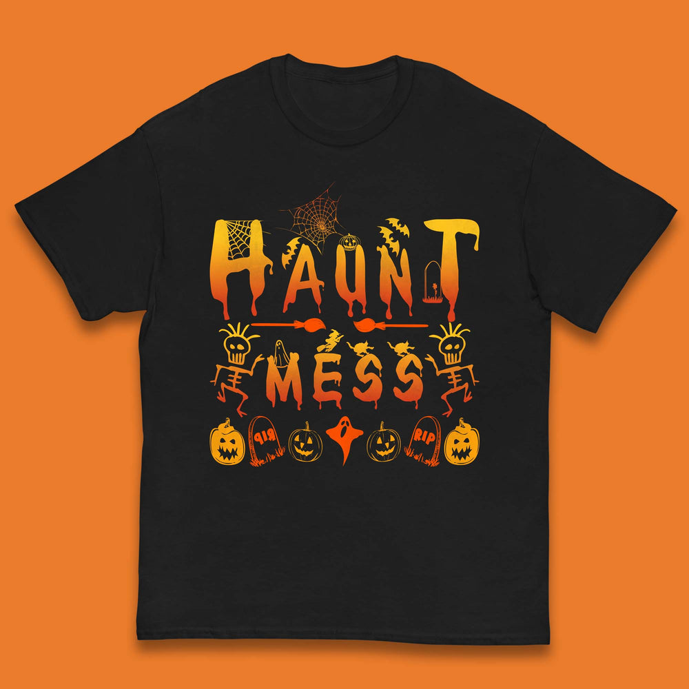 Haunt Mess Halloween Ghost Horror Scary Spooky Ghost Costume Kids T Shirt