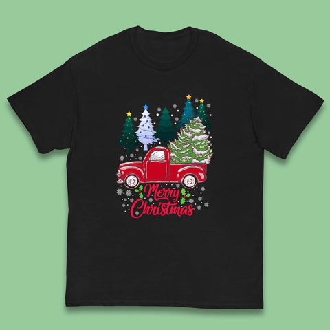 Merry Christmas Red Retro Truck With Christmas Tree Xmas Winter Holidays Decor Kids T Shirt