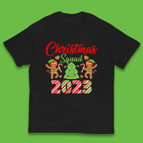 Christmas Squad 2023 Christmas Tree Xmas Gingerbread Man with Candy Cane Kids T Shirt