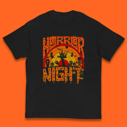 Halloween Horror Night Vintage Rainbow Flying witches Scary Boo Spooky Festive Night Kids T Shirt