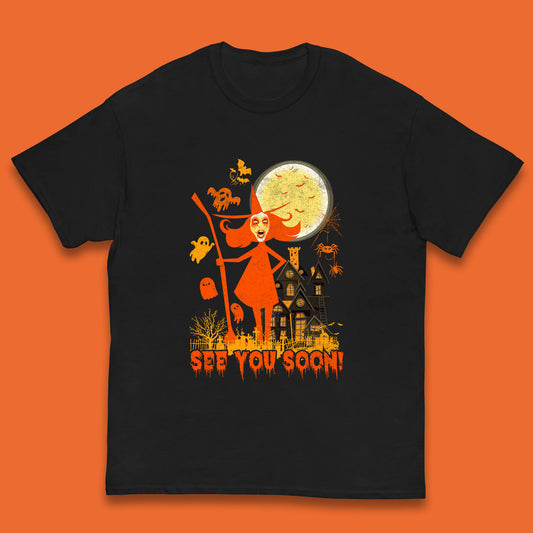 See You Soon Halloween Witch With Broom Horror Scary Haunted House Kids T Shirt