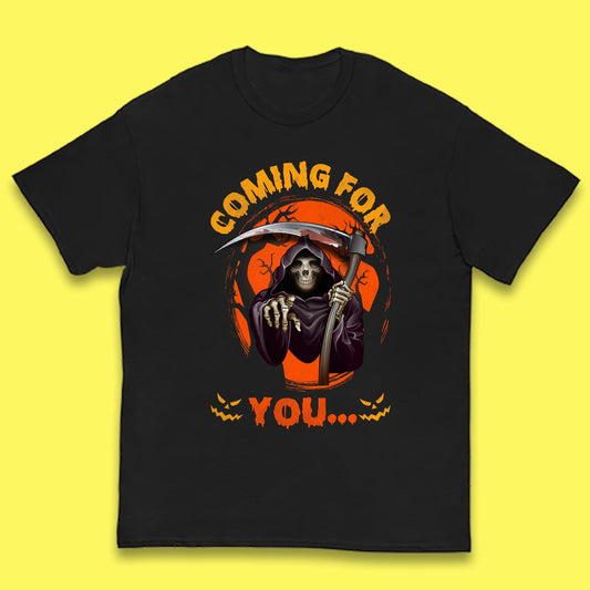 Coming For You Grim Reaper Halloween Skeleton With Scythe Halloween Ghost Kids T Shirt