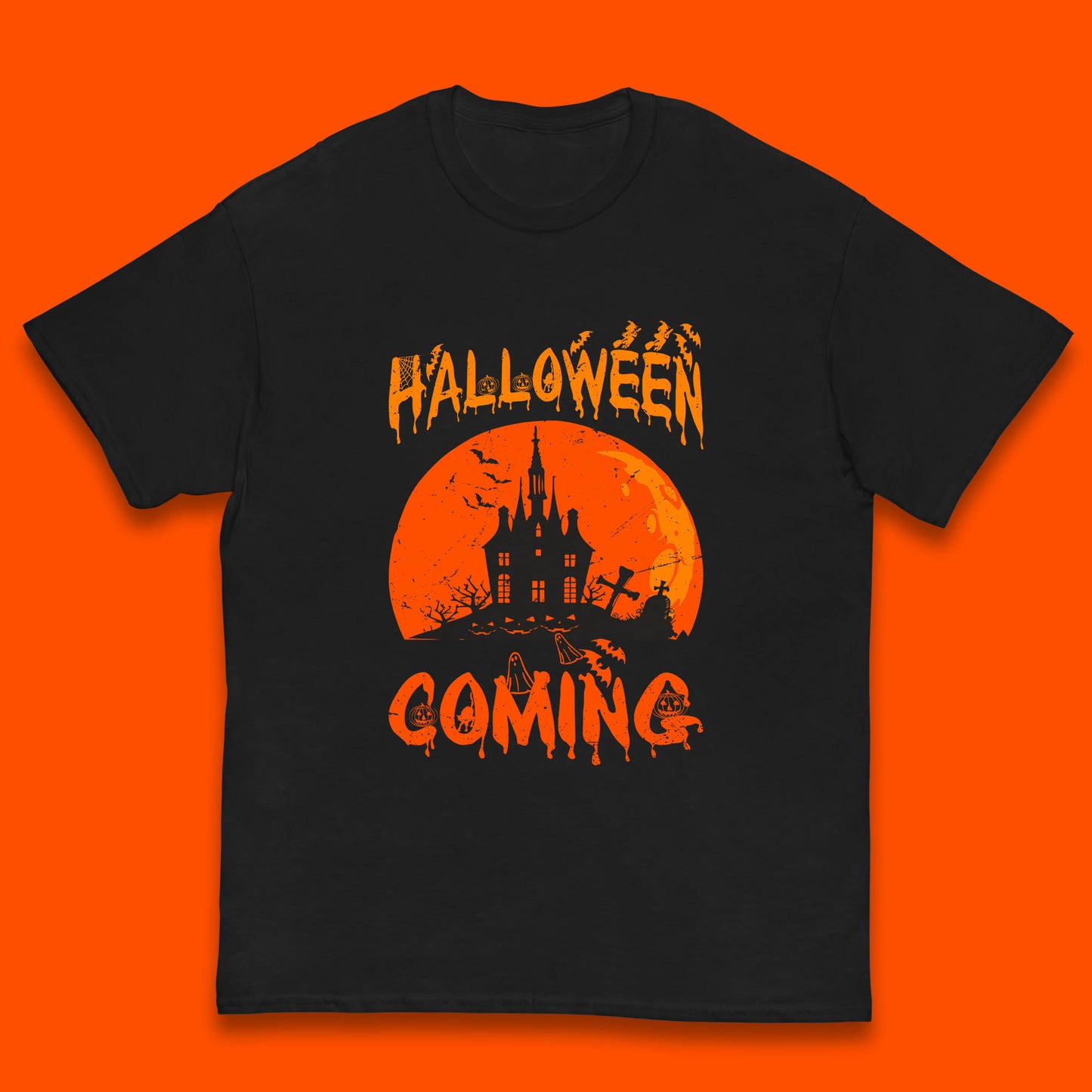 Halloween Coming Horror Scary Ghost Haunted House Spooky Season Kids T Shirt