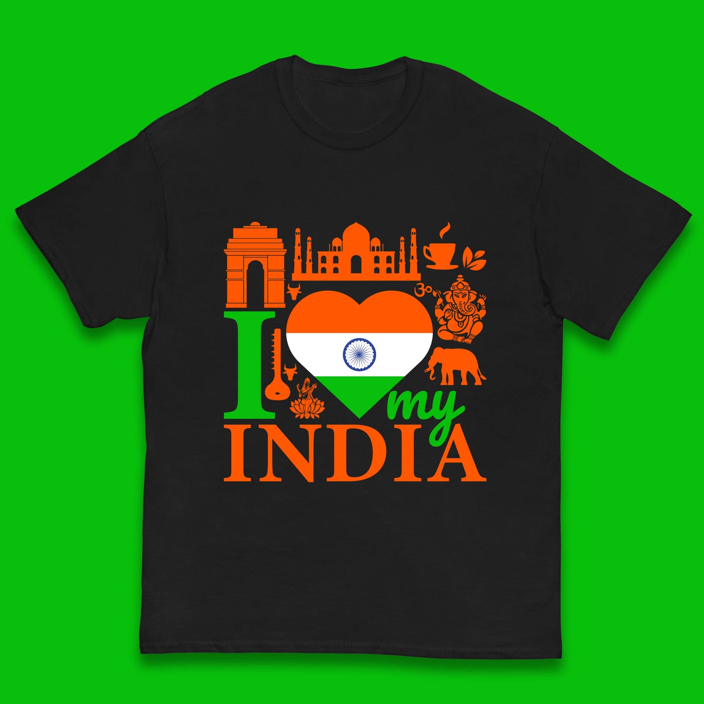 I Love My India Patriotic Indian Flag 15th August Independence Day Kids T Shirt