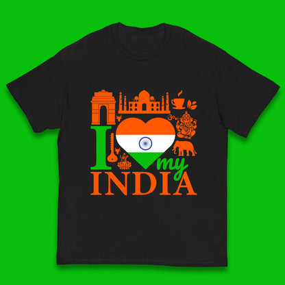 I Love My India Patriotic Indian Flag 15th August Independence Day Kids T Shirt