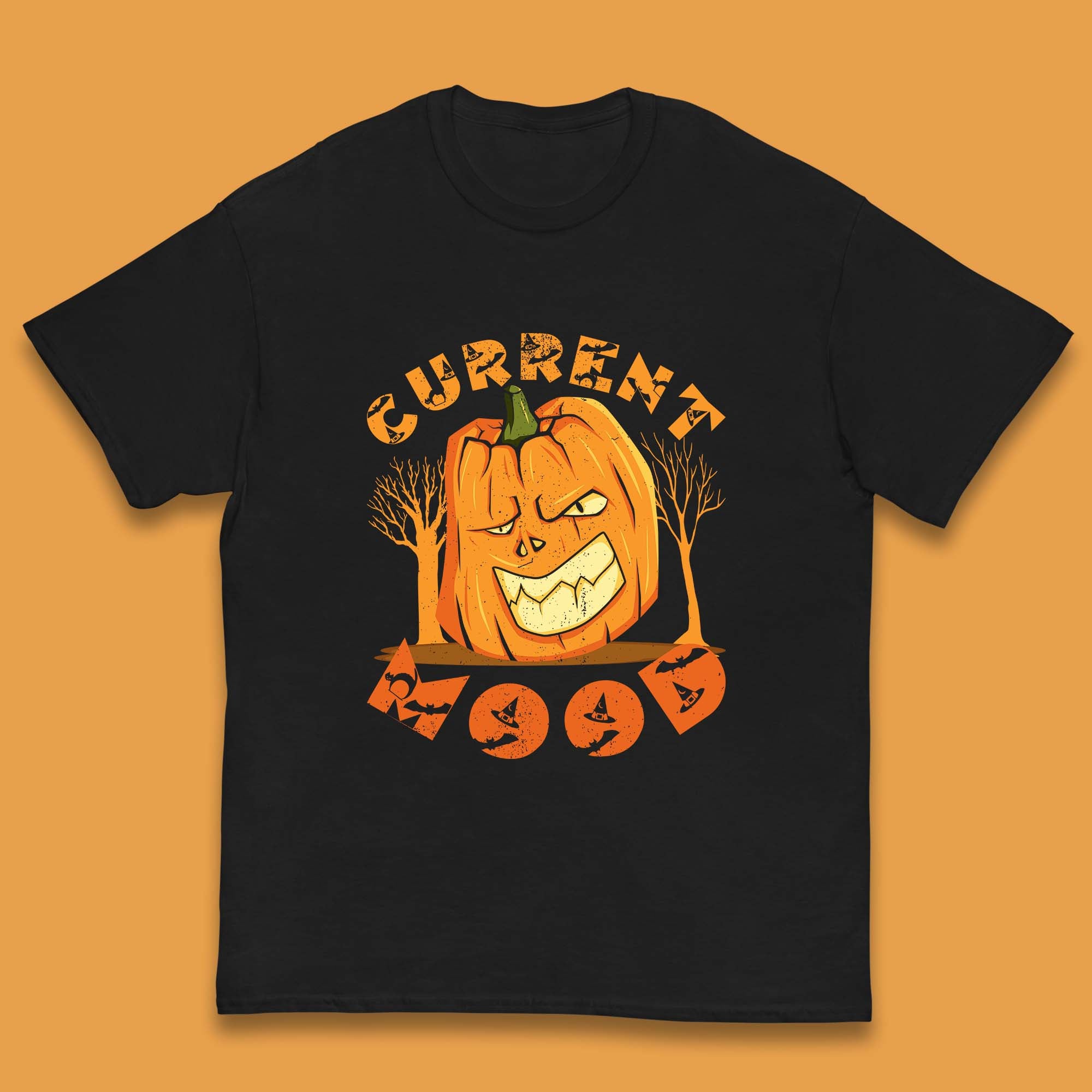 Current Mood Halloween Pumpkin Evil Scary Smile Horror Jack-o-Lantern Kids T Shirt