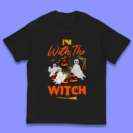 I'm With The Witch Halloween Ghosts With Jack-O-Lantern Horror Pumpkins Kids T Shirt